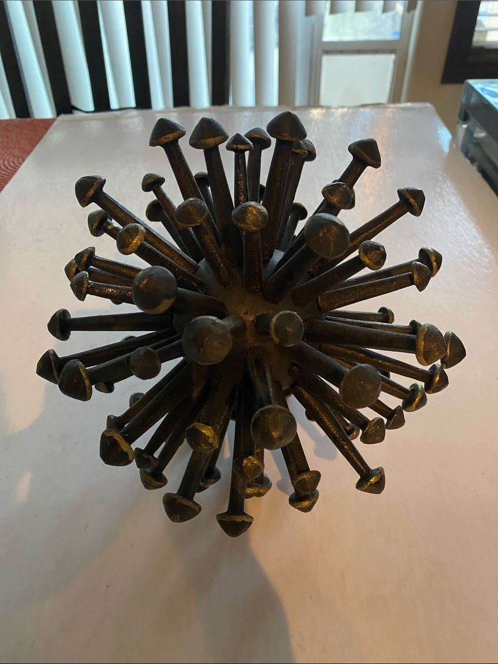 Metal Urchin Starburst Sputnik Sculpture 8” Abstract Modern Decor Under 3 Lbs.